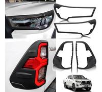 JHCHAN Head & Tail Light Covers Guard for Toyota Hilux 2021-2025 MK8 4PCS | Matte Black Facelift LED Headlight & Dual-White Tail Light Guard Surrounds for Hilux MK8 Invincible X GR Sport 2021-2025 4PCS