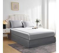 JHCHMX King Fitted Sheet Grey, Deep Pocket (35cm) Soft Polyester Satin Bed Sheet, Wrinkle Resistant & Silky Smooth Easy Care Bedding for King Bed