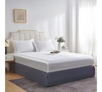 JHCHMX King Fitted Sheet White, Deep Pocket (35cm) Soft Polyester Satin Bed Sheet, Wrinkle Resistant & Silky Smooth Easy Care Bedding for King Bed