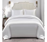 JHCHMX Satin Double Duvet Cover with 2 Pillowcases,Soft Luxury Silky Bedding Set With Zipper Closure- Cooling Duvet Cover Set White Double