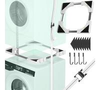 JHCHU Slimline Washer Dryer Stacking Kit, Universal Ultra-Thin Frame for 45-68 cm Appliances, Space-Saving Design with Lightweight Aluminum Ratchet Strap and 4 Multifunctional Hooks (White)