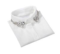 JHD Ladies Women Water Drop Imitation Crystal Chiffon Fake Collars Jewelry Rhinestone Lapel Detachable Button Down Half-Shirt Blouse
