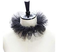 JHD Women Renaissance Tulle Fluffy Ruffled Fake Collar Vintage Layered Mesh Small Neck Ruff Lace-Up Decorative Clown Choker Wrap Cosplay Costume Props