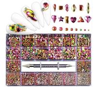 JHDDIA 21 Grids Bedazzler Kit with Rhinestones Double-Ended Pen Bedazzling Kit Flatback Nail Charms DIY Gloves Veils Ab-Multicolour(F)