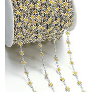 Jhdwu 1M Cute Daisy Copper Enamel Gold/Steel Color Chain For Jewelry Making Sun Flowers Link Chains DIY Necklace Bracelet Supplies
