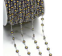 Jhdwu Cute Daisy Copper Enamel Gold/Steel Color Chain For Jewelry Making Sun Flowers Link Chains DIY Necklace Bracelet Supplies 1Meter