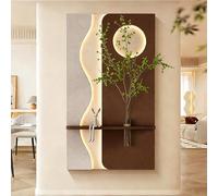JHDXL Sandstone Decor Wall Art Painting, Plug-in LED Wall Art Decoration, with Artificial Plants, Glass Vase & Rabbit Statue, for Entrance Hall(Brown 2,50 * 90cm/19.7 * 35.4in)