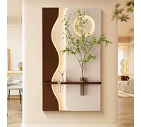 JHDXL Sandstone Decor Wall Art Painting, Plug-in LED Wall Art Decoration, with Artificial Plants, Glass Vase & Rabbit Statue, for Entrance Hall(Brown 1,60 * 110cm/23.6 * 43.3in)