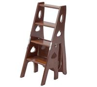 JHDXL Wooden Folding 4-Step Stool, Multifunction 3-in-1 Display Ladder And Storage Shelf, 331lbs Capacity (Brown)