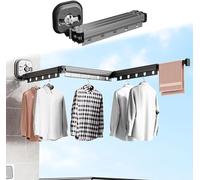 JHDZ Hemerch Retractable Clothes Drying Rack,Retractable Wall Mounted Clothes Hanger Rack,Suction Cup Clothes Drying Rack,Portable Clothes Drying Rack for Home Organizers,3 Folding Black