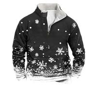 Jhebecneks Mens 1/4 Zip Christmas Sweatshirt Xmas Tree Pullover Ugly Christmas Jumpers Full Sleeve Sweater Fleece Sweatshirts Reindeer Snowflakes Print Jumper Funny Xmas Thermal Cosy Sweaters