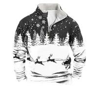 Jhebecneks Mens Christmas Sweatshirt 1/4 Zip Pullover Tops Snowflake Christmas Tree T-Shirt Reindeer 3D Print Pullover Ugly Crewneck Jumper Funny Festive Holiday Sweatshirts Novelty Xmas Shirts