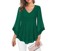 Jhebecneks Women's Sequin Tops 3/4 Sleeve Glitter Sparkly Party Blouse Wraped V-Neck Autumn Winter Festival Going Out Shirt A-Green