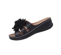 Jhebecneks Womens Wedge Sandals Open Toe Flower Orthopedic Sandals Womens Arch Support Summer Slip Wide Fit Ladies Walking Sandal Slip on Platform Shoes Casual Beach Comfy Sliders Sport Wedges Shoes