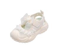 Jhebeks Beige Sandals for Girls Versatile Plus Size Lace Mesh Breathable Openwork Soft Soled Girls Sandals Closed Toe Cute Casual Outdoor Breathable Kids Shoes for Travelling Party Size 10