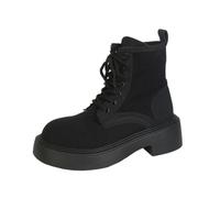 Jhebeks Black Boots for Women Uk Casual Winter Round Toe Thick Heel Short Medium Heel Ankle Boots Knitted Elasticated Lace-up Warm Winter Ladies Walking Booties for Holiday Outdoor Size 3