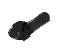 Jhebeks Black Summer Slippers Women Bow Soft Sole Non-Slip Lightweight Flat Slide Sandals Breathable Shower Sandals House Soft Flip Flop Shoes for Indoor Home Garden Bathroom Poolside Size 5