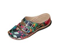 Jhebeks Black Women's Sandals & Slides Wide Fit Versatile Flower-Patterned Closed Toe Sandals Trendy Wedge Heel Thick-Soled Slippers with Buckle Strap for Dancing & Birthday Parties Size 4.5
