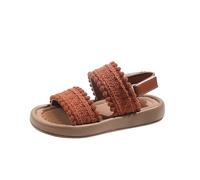 Jhebeks Brown Girls Sandals Open Toe Flat Sandals with Buckle Strap Casual Soft Sole Straight Strap Beach Shoes Exposed Toes Girls Summer Sliders for Little Kids Big Kids 4.5 Years