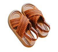Jhebeks Brown Kids Sandals Open Toe Flat Sandals with Buckle Strap Casual Soft Sole Straight Strap Beach Shoes Exposed Toes Girls Summer Sliders for Little Kids Big Kids 12 Years