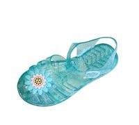 Jhebeks Green Girls Sandals Breathable Openwork Soft Soled Crystal Kids Shoes with Buckle Strap Summer Jelly Princess Shoes Cute Outdoor Children's Beach Sandals for Wedding School Party Size 1