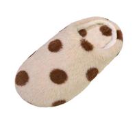 Jhebeks Khaki Women's Slippers Polka Dot Fluffy Cosy Memory Foam Cute Casual House Shoes Anti-Slip Closed Toe Plush Fleece Lined Indoor Outdoor Ladies Slippers for Autumn Winter Size 4.5