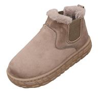 Jhebeks Khaki Womens Snow Boots Casual Fleece-Lined Thick Warm Ankle Booties Wide Fit Casual Cozy Flat Slip on Loafer Shoes Fall Winter Comfortable Snow Boots for Everyday Wear Size 5.5