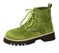Jhebeks Mint Green Ankle Boots for Women Uk Chunky Low Heel Waterproof Ankle Boots Fall Winter Soft Sole Ladies Work Shoes Non-slip Sole Outdoor Walking Booties for Holiday Outdoor Size 5.5