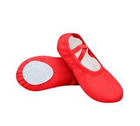 Jhebeks Red Girls Ballet Shoes Split-Sole Dance Slippers with Cross Elastic Strap Slip-On Flats School Shoes Solid Color Lightweight Footwear Indoor Gymnastic Full Leather Footwear 10.5 Years