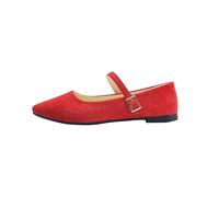 Jhebeks Red Loafers Shoes for Women Lightweight Summer Wide Fit Ballet Flats Comfortable Casual Soft Round Ballet Lightweight Mary Jane Shoes Cute Outdoor Breathable Footwear Size 4