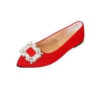 Jhebeks Red Sandals for Women One Strap Backless Summer Womens Sandals Comfortable Ballet Flat with Ankle Strap Ladies' Classic Pointed Toe Shoes for Wedding And Walking Size 3.5