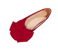 Jhebeks Red Wide Fit Shoes Womens Solid Color Women Ballet Flats Foldable Bowtie Comfort Pointed Toe Slip On Ballerina Ladies Casual Comfort Loafers Lightweight Outdoor Breathable Shoes Size 3.5