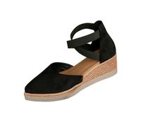 Jhebeks Wedge Sandals for Women Espadrille Wedge Sandals Slingback Mid Heel Cross Elastic Ankle Strap Summer Shoes Closed Toe Soft Sole Ladies Shoes for Wedding Party Holiday