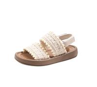 Jhebeks White Girls Sandals Open Toe Flat Sandals with Buckle Strap Casual Soft Sole Straight Strap Beach Shoes Exposed Toes Girls Summer Sliders for Little Kids Big Kids 6 Years