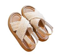 Jhebeks White Kids Sandals Open Toe Flat Sandals with Buckle Strap Casual Soft Sole Straight Strap Beach Shoes Exposed Toes Girls Summer Sliders for Little Kids Big Kids 11 Years