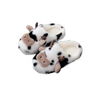 Jhebeks White Ladies Slippers Pig Print Winter Warm Flat Closed Toe Slippers Slip-On Comfy Indoor & Outdoor Shoes Warm Lined Soft House Sliders Cute Casual Lightweight House Shoes Size 7