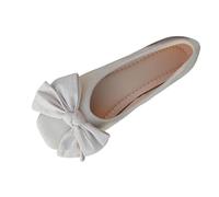 Jhebeks White Wide Fit Shoes Womens Solid Color Women Ballet Flats Foldable Bowtie Comfort Pointed Toe Slip On Ballerina Ladies Casual Comfort Loafers Lightweight Outdoor Breathable Shoes Size 3.5