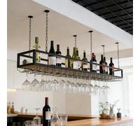 JHGJBJ Hanging Wine Rack, Metal Ceiling Wine Glass Rack, Bar Unit Floating Shelves, Industrial Hanging Wine Bottle Holder with Stemware Glass Shelf, for Bar Cafe Kitchen (Size : 120X25X100CM)
