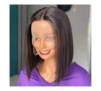 JHHJK 12A Vietnam Double Drown Bone Straight Bob Wig Human Hair 200 Density 13x4 Lace Frontal Wig Natural Black(DD,12 inch)