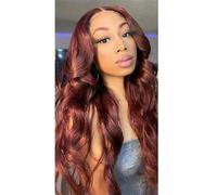 JHHJK 13 * 4 Lace Frontal Wig, 33# Reddish Brown Body Wave Human Hair, 150%/180%/250% Density 8-28 Inch 160-320g(150% density,12 inch)
