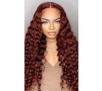 JHHJK 4 * 4 * 1 T Part Lace Wig, 33# Reddish Brown Deep Wave Human Hair, 150%/180%/250% Density, 8-28 Inch 160-320g(180% density,10 inch)