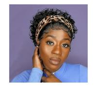 JHHJK 6 Inch Headband Pixie Wig Deep Wave Natural Black Human Hair Wig