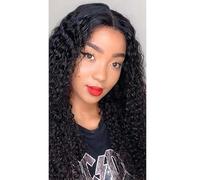 JHHJK U Part Kinky Curly Mechanism Wig Human Hair 150% /180% /250% Density 1B Natural Black 8-28 Inch 160-320g(150% density,24 inch)