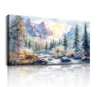JHHUAMO Canvas Wall Art Large, Natural Landscape Pictures, Frameless Modern Colourful Painting, Mountain Forest Wall Decorations for Living Room Bedroom Garden Hallway Office Gallery 20"x40"