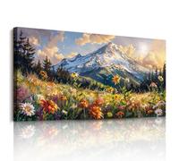 JHHUAMO Canvas Wall Art Large, Natural Landscape Pictures, Frameless Modern Colourful Painting, Snow Mountain Flower Wall Decorations for Living Room Bedroom Garden Hallway Office Gallery 29"x57"