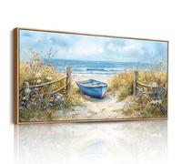 JHHUAMO Canvas Wall Art Large, Natural Sea Landscape Pictures, Framed Modern Painting, Beach Boat Wall Decorations for Living Room Bedroom Garden Hallway Office Gallery 24"x48"