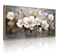 JHHUAMO Canvas Wall Art Large, Wooden Framed Botanical Prints, White Flowers and Butterflies Natural Wall Decoration for Living Room Bedroom Hallway Stairs Dining Room Office 29"x57"