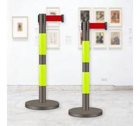 JHIAADEY Metal Stanchions,Crowd Control Barrier With Retractable Belt,Queue Barrier Pole,Crowd Queuing And Management Systems,Suitable For Concerts,Exhibitions,Hotels(Coffee+Light Green,3M/9.8FT)