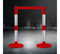 JHIAADEY Stanchions,Stanchions With Retractable Belts,Crowd Separation Railing,Two-Piece Set,Guide Rods Can Be Connected In Four Directions,Suitable For Hotels,Airports,Schools(Red,2M/6.5FT)