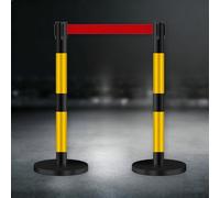 JHIAADEY Stanchions,Stanchions With Retractable Belts,Crowd Separation Railing,Two-Piece Set,Guide Rods Can Be Connected In Four Directions,Suitable For Hotels,Airports,Schools(Black,5M/16.4FT)